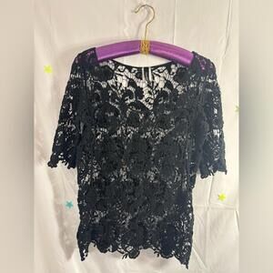 Y2K Black Open Knit Boho Whimsigoth 3/4 Sleeve Women’s Top Size M